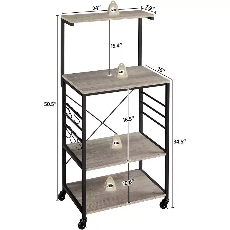 Yaheetech 50.5H Kitchen Baker's Rack with Side Hooks