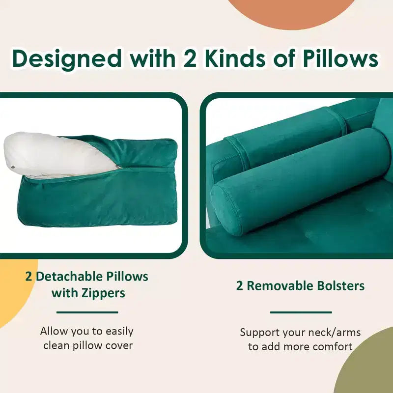 Costway Modern Loveseat 2-Seat Sofa Couch w/ 2 Bolsters Side Storage Pocket Teal