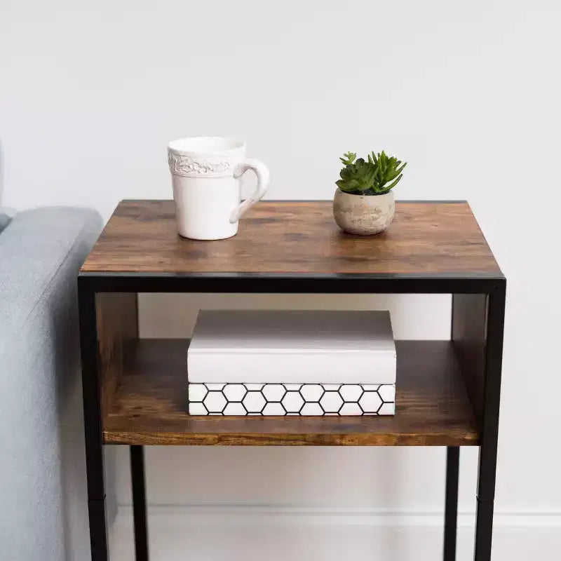 IRIS USA Wood and Metal Side Accent Table, Brown