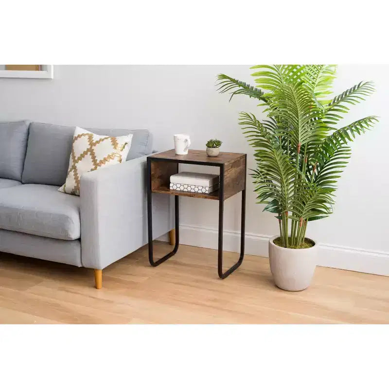 IRIS USA Wood and Metal Side Accent Table, Brown