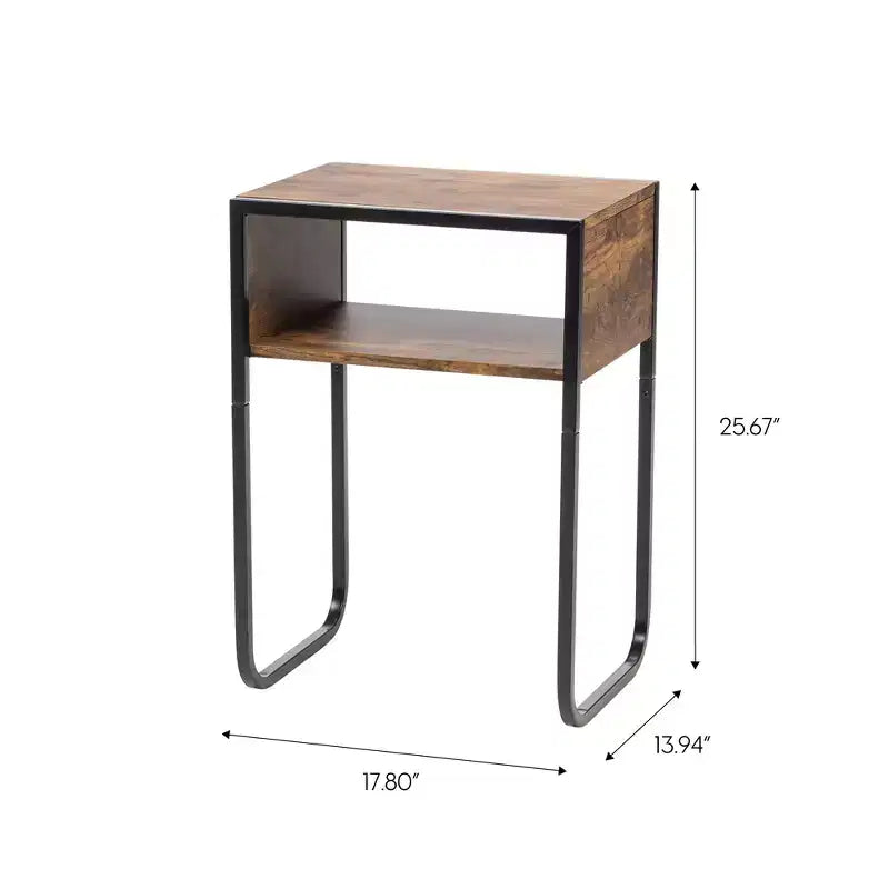 IRIS USA Wood and Metal Side Accent Table, Brown