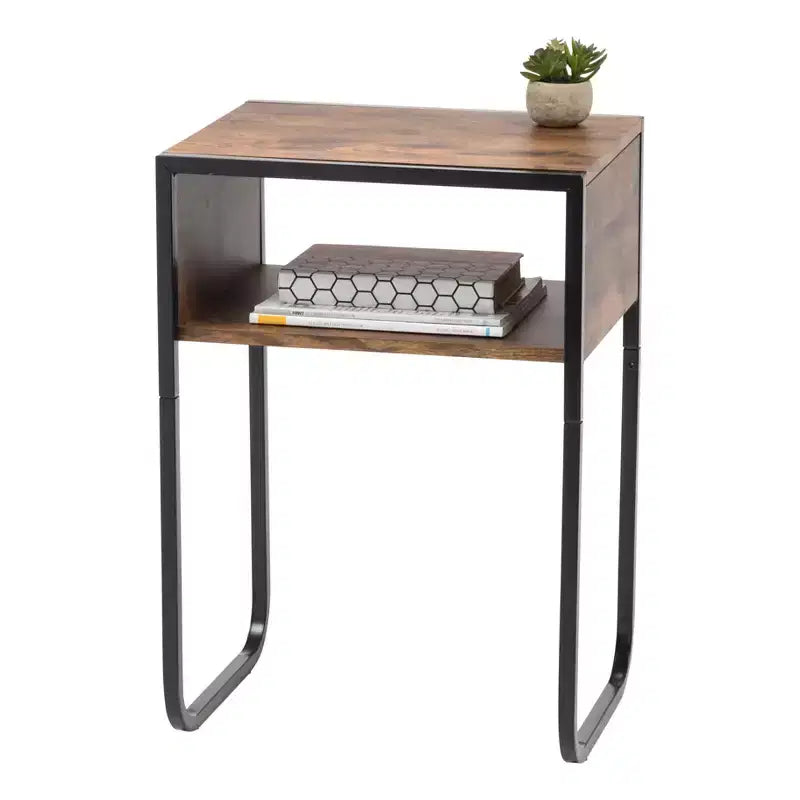 IRIS USA Wood and Metal Side Accent Table, Brown