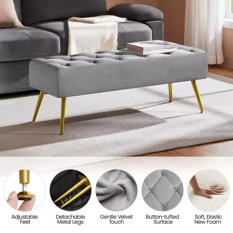 Yaheetech Modern Upholstered Button-Tufted Ottoman Footstool Bench for Bedroom