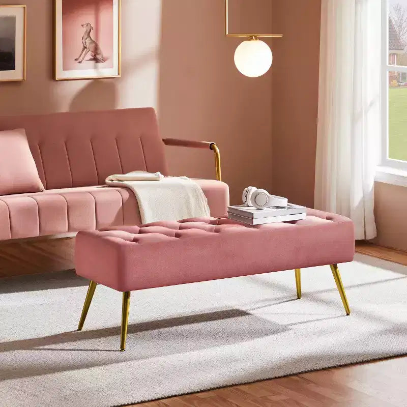 Yaheetech Modern Upholstered Button-Tufted Ottoman Footstool Bench for Bedroom