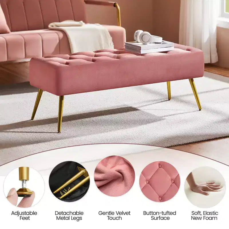 Yaheetech Modern Upholstered Button-Tufted Ottoman Footstool Bench for Bedroom