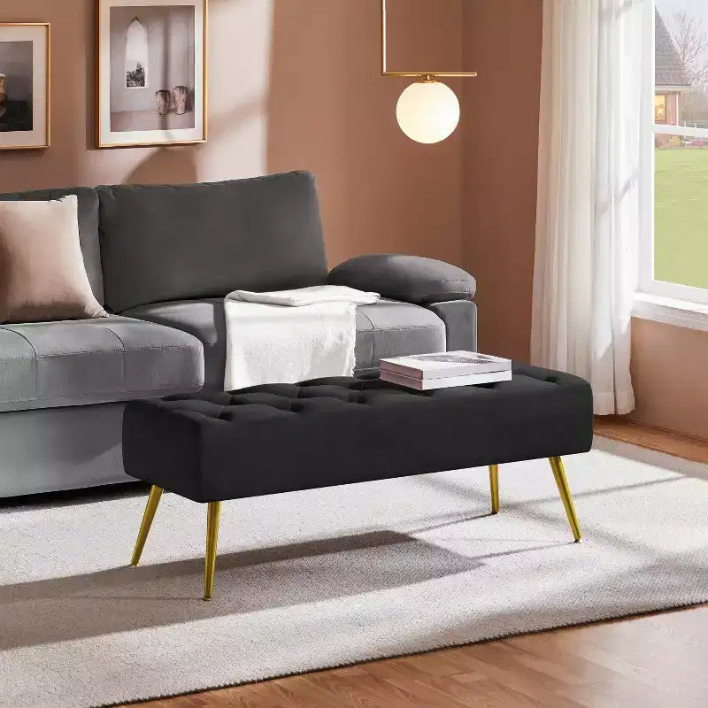 Yaheetech Modern Upholstered Button-Tufted Ottoman Footstool Bench for Bedroom