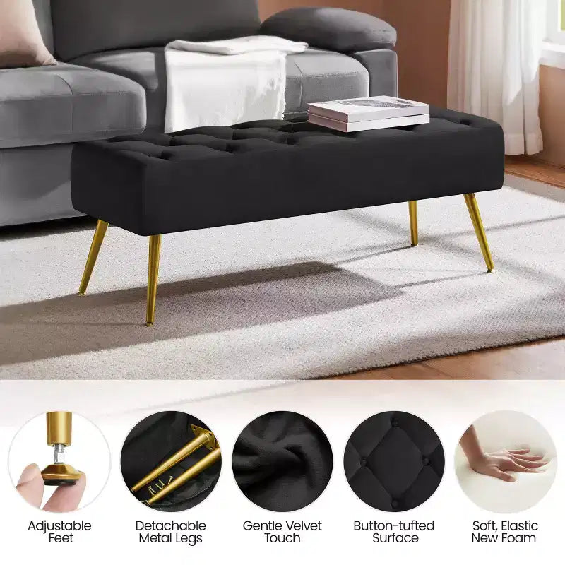 Yaheetech Modern Upholstered Button-Tufted Ottoman Footstool Bench for Bedroom