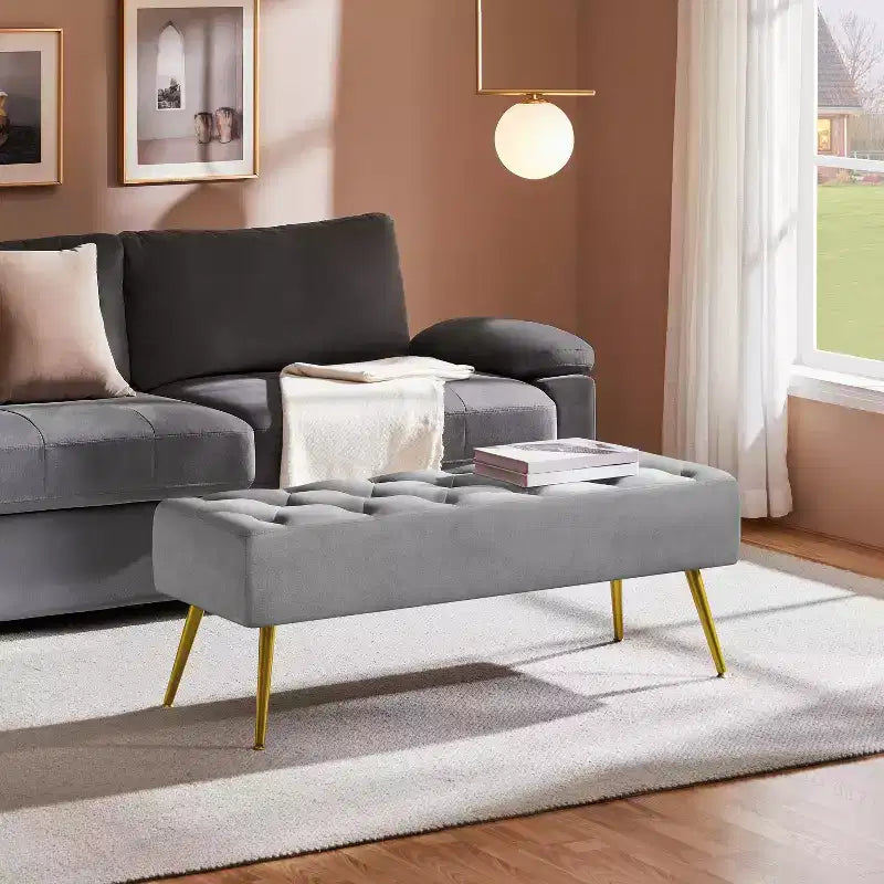 Yaheetech Modern Upholstered Button-Tufted Ottoman Footstool Bench for Bedroom