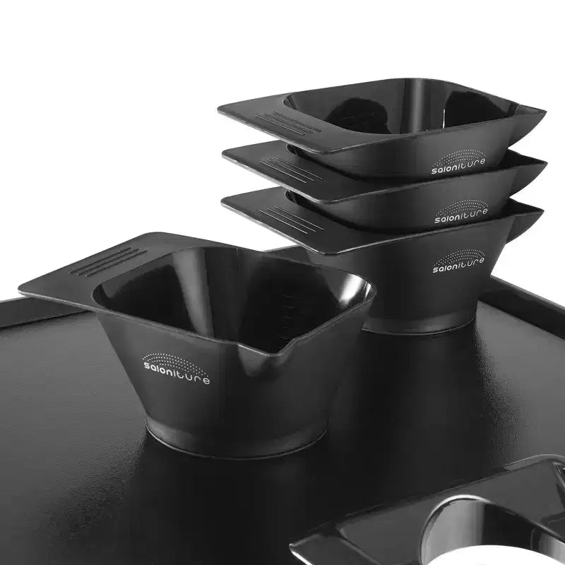 Saloniture Rolling Salon Coloring Tray - Portable Hair Stylist Trolley with Magnetic Bowls, Black