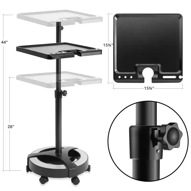 Saloniture Rolling Salon Coloring Tray - Portable Hair Stylist Trolley with Magnetic Bowls, Black