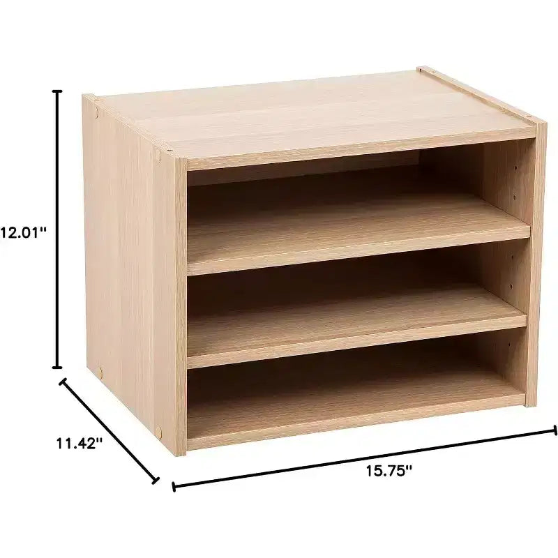 IRIS USA TACHI Modular Wood Stacking Storage Box with Shelf