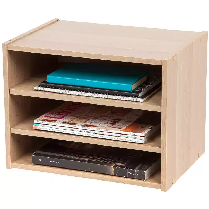 IRIS USA TACHI Modular Wood Stacking Storage Box with Shelf