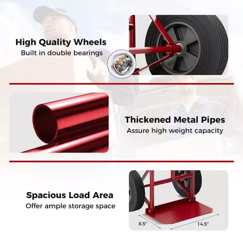 Costway Heavy Duty Hand Truck 660lbs Capacity Trolley Cart with Foldable Nose Plate Black/Red