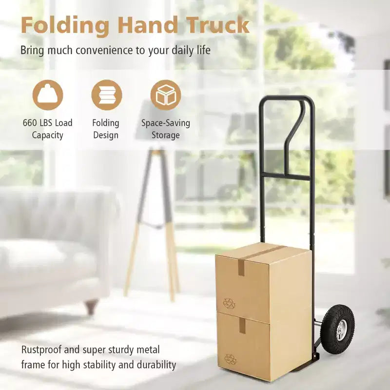 Costway Heavy Duty Hand Truck 660lbs Capacity Trolley Cart with Foldable Nose Plate Black/Red