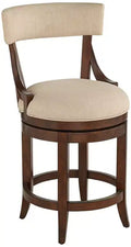 55 Downing Street Lev Walnut Wood Bar Stool Brown 24 High Farmhouse Rustic Beige Linen Cushion with Backrest Footrest for Kitchen Counter Island Home