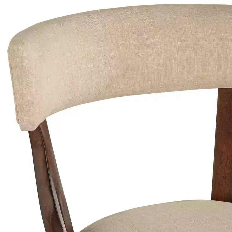 55 Downing Street Lev Walnut Wood Bar Stool Brown 24 High Farmhouse Rustic Beige Linen Cushion with Backrest Footrest for Kitchen Counter Island Home