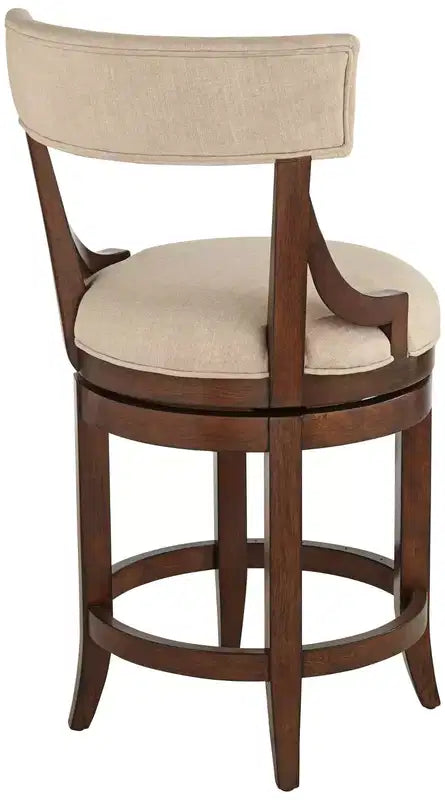 55 Downing Street Lev Walnut Wood Bar Stool Brown 24 High Farmhouse Rustic Beige Linen Cushion with Backrest Footrest for Kitchen Counter Island Home