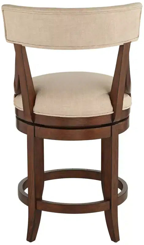 55 Downing Street Lev Walnut Wood Bar Stool Brown 24 High Farmhouse Rustic Beige Linen Cushion with Backrest Footrest for Kitchen Counter Island Home