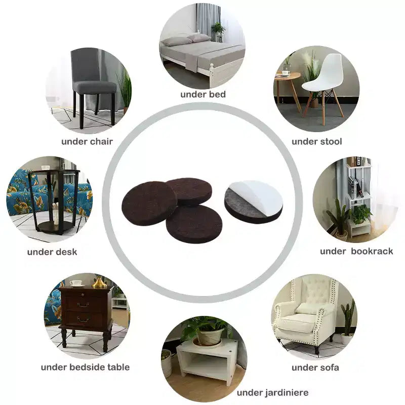 Unique Bargains Round Self-Stick Non-Slip Anti-Scratch Floor Protector Furniture Felt Pads Dark Brown 50 Pcs