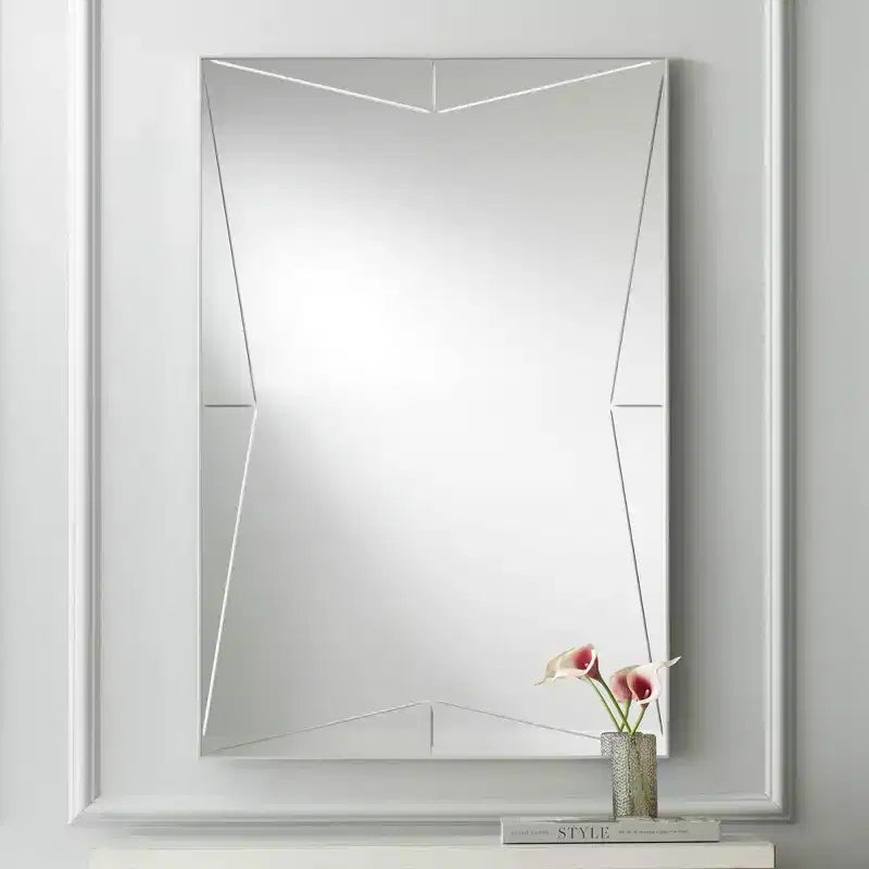 Possini Euro Design Relevei Rectangular Vanity Decorative Wall Mirror Modern Silver Wood Metal Frame 26 Wide Bathroom Bedroom Home