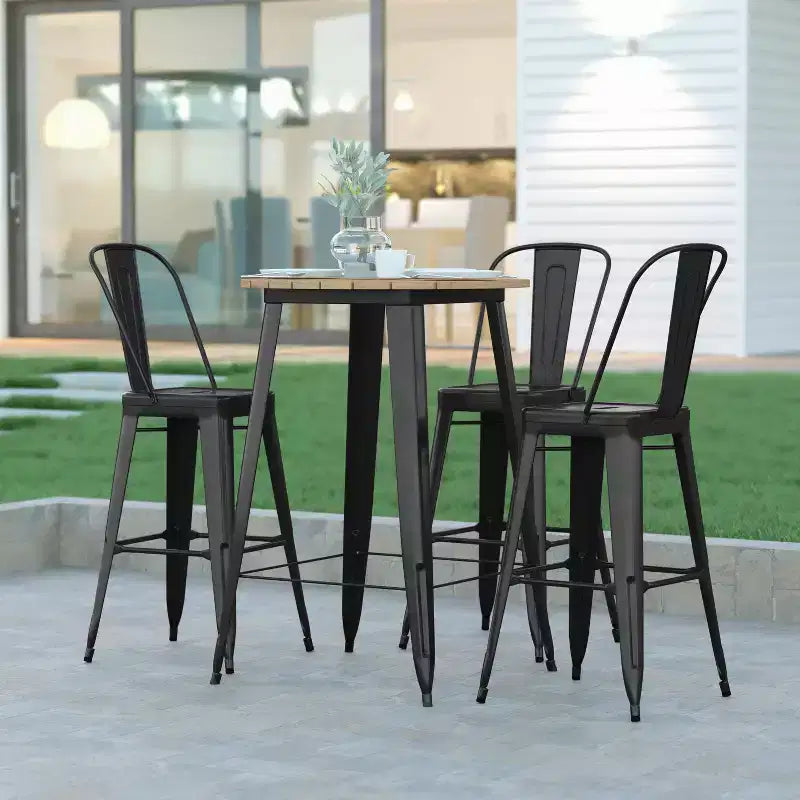 Emma and Oliver Indoor/Outdoor Bar Top Table, 30 Round All Weather Poly Resin Top with Steel base