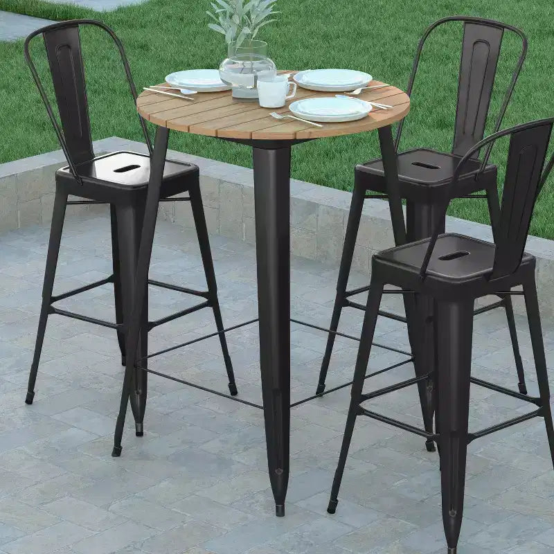 Emma and Oliver Indoor/Outdoor Bar Top Table, 30 Round All Weather Poly Resin Top with Steel base