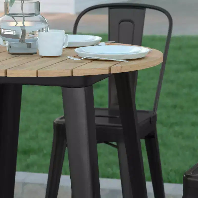 Emma and Oliver Indoor/Outdoor Bar Top Table, 30 Round All Weather Poly Resin Top with Steel base