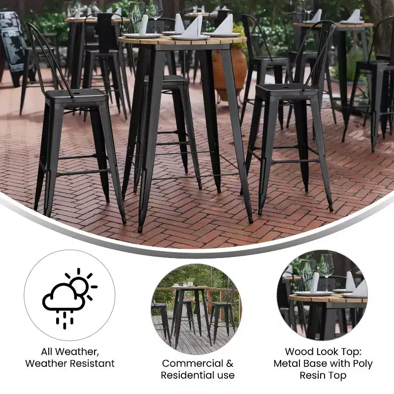 Emma and Oliver Indoor/Outdoor Bar Top Table, 30 Round All Weather Poly Resin Top with Steel base