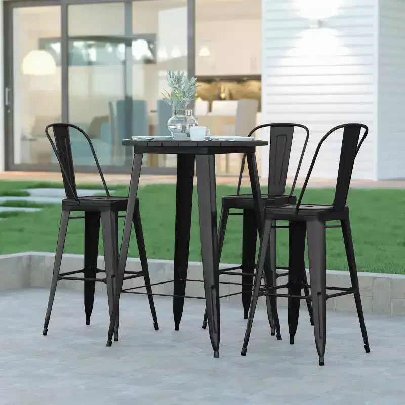 Emma and Oliver Indoor/Outdoor Bar Top Table, 30 Round All Weather Poly Resin Top with Steel base