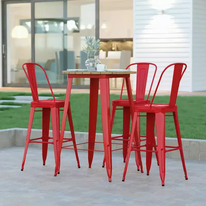 Emma and Oliver Indoor/Outdoor Bar Top Table, 30 Round All Weather Poly Resin Top with Steel base