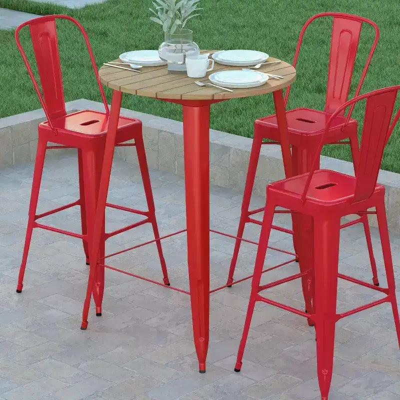 Emma and Oliver Indoor/Outdoor Bar Top Table, 30 Round All Weather Poly Resin Top with Steel base