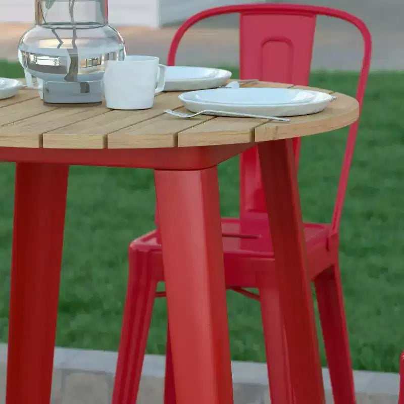 Emma and Oliver Indoor/Outdoor Bar Top Table, 30 Round All Weather Poly Resin Top with Steel base
