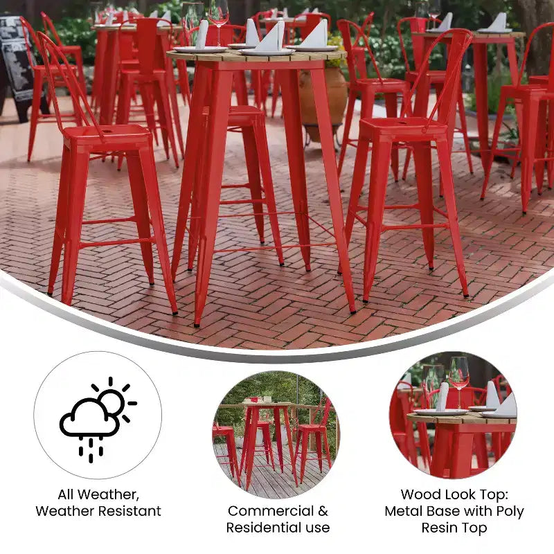 Emma and Oliver Indoor/Outdoor Bar Top Table, 30 Round All Weather Poly Resin Top with Steel base