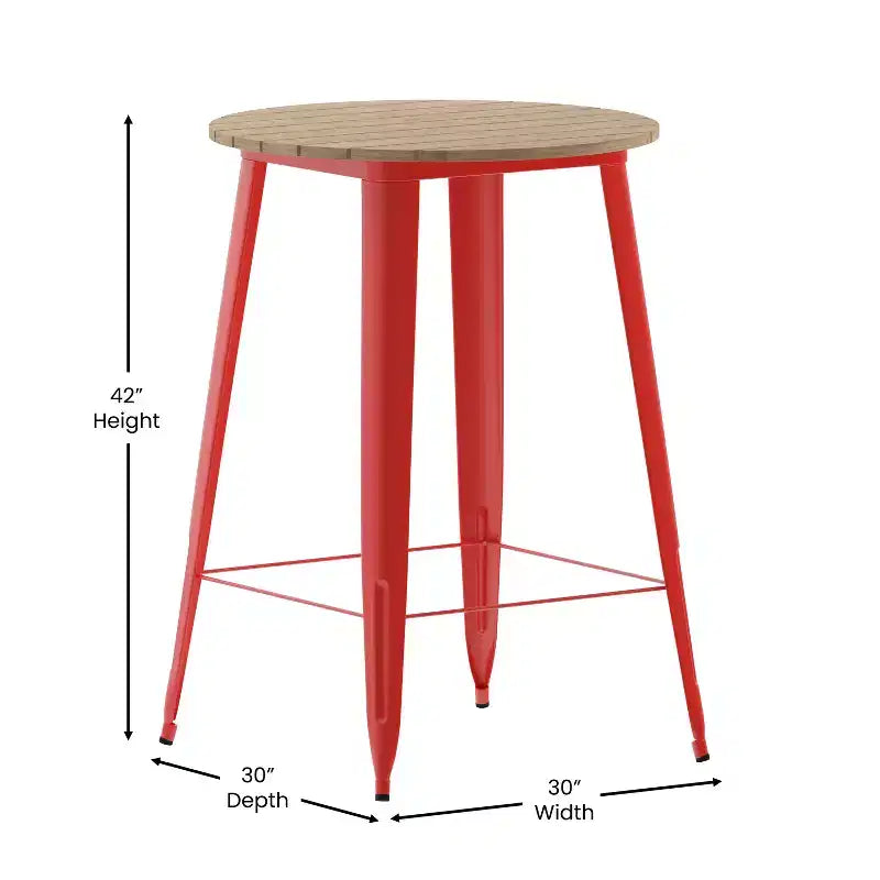 Emma and Oliver Indoor/Outdoor Bar Top Table, 30 Round All Weather Poly Resin Top with Steel base