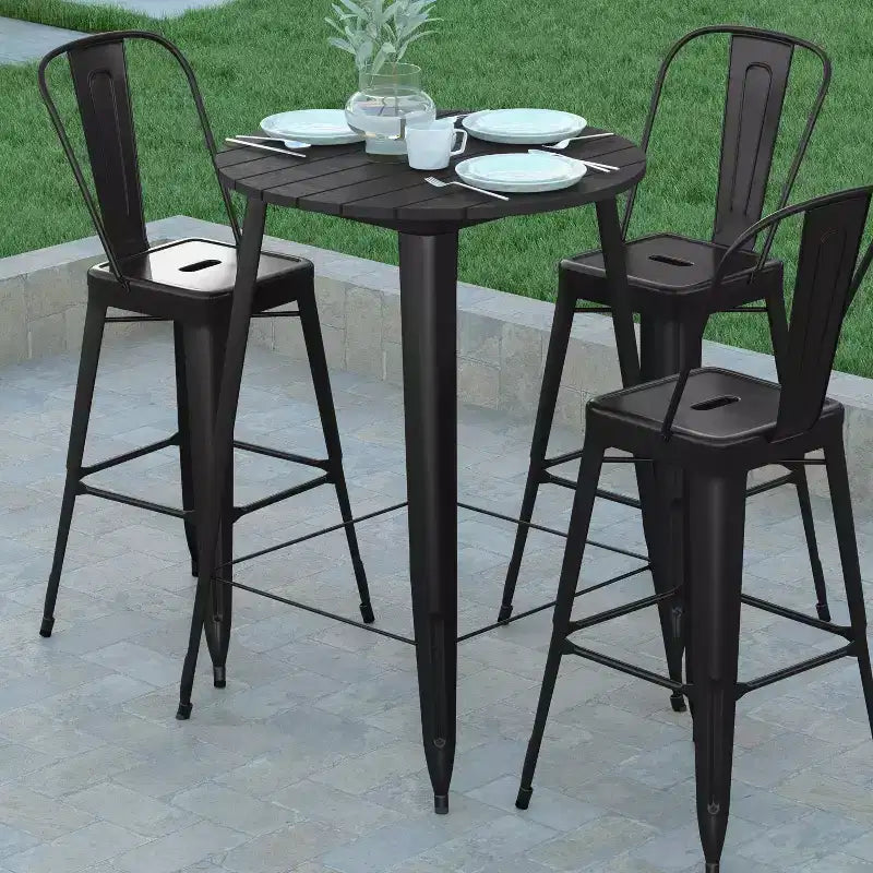 Emma and Oliver Indoor/Outdoor Bar Top Table, 30 Round All Weather Poly Resin Top with Steel base