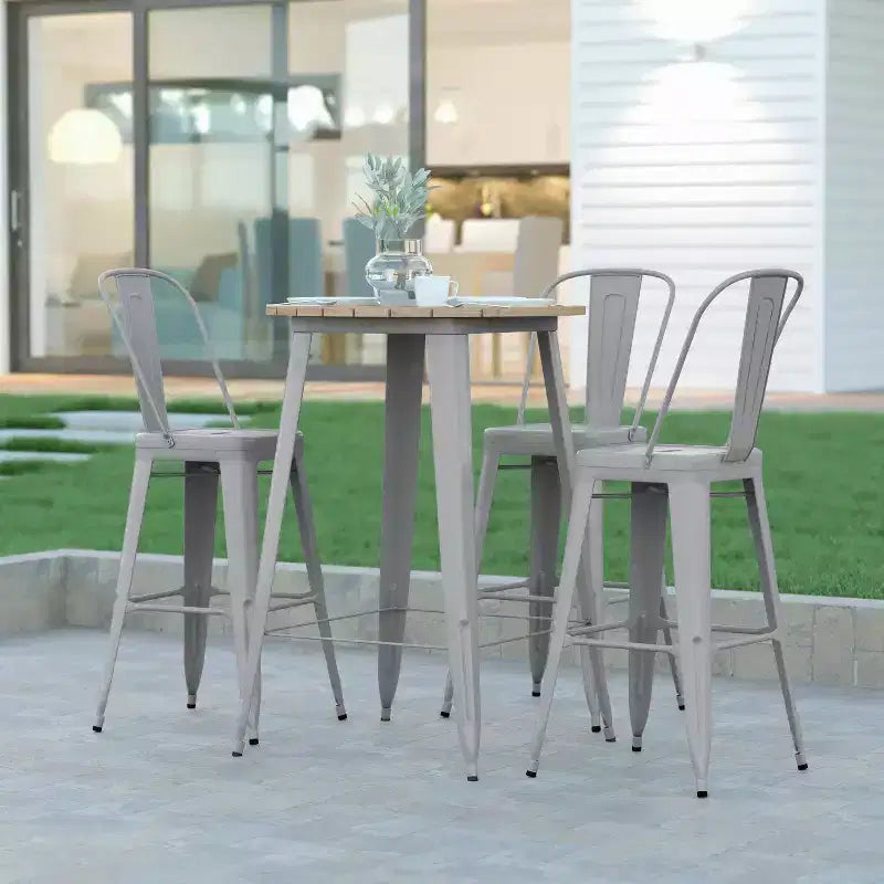 Emma and Oliver Indoor/Outdoor Bar Top Table, 30 Round All Weather Poly Resin Top with Steel base