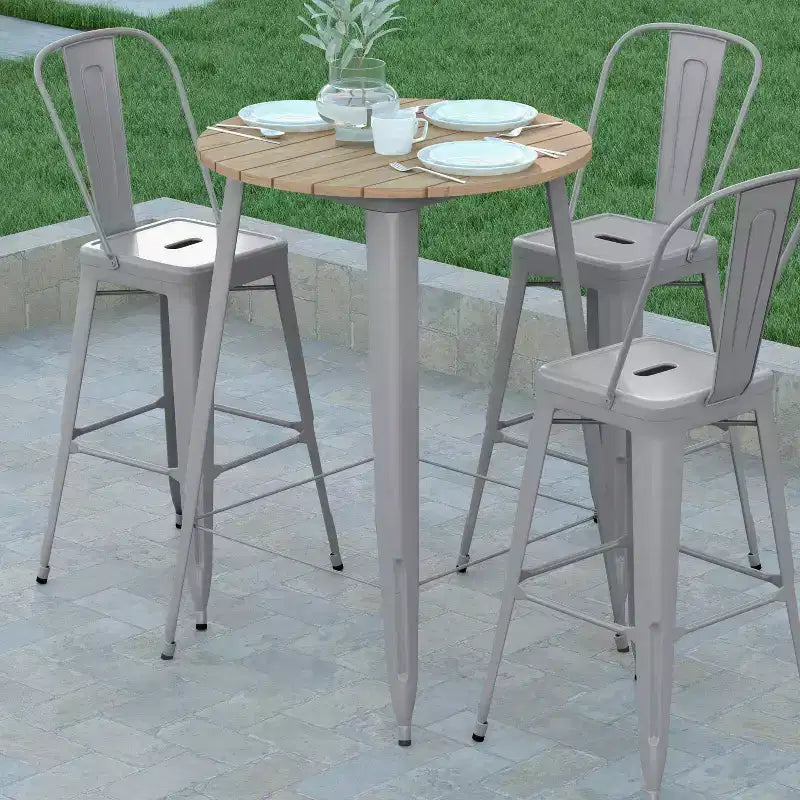 Emma and Oliver Indoor/Outdoor Bar Top Table, 30 Round All Weather Poly Resin Top with Steel base