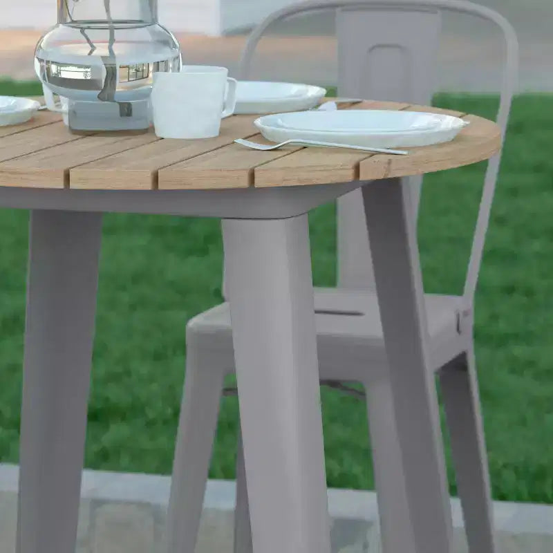 Emma and Oliver Indoor/Outdoor Bar Top Table, 30 Round All Weather Poly Resin Top with Steel base