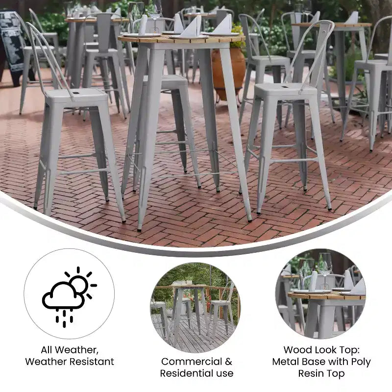 Emma and Oliver Indoor/Outdoor Bar Top Table, 30 Round All Weather Poly Resin Top with Steel base