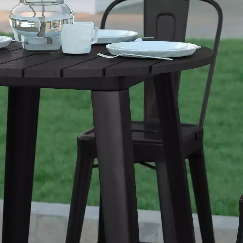 Emma and Oliver Indoor/Outdoor Bar Top Table, 30 Round All Weather Poly Resin Top with Steel base