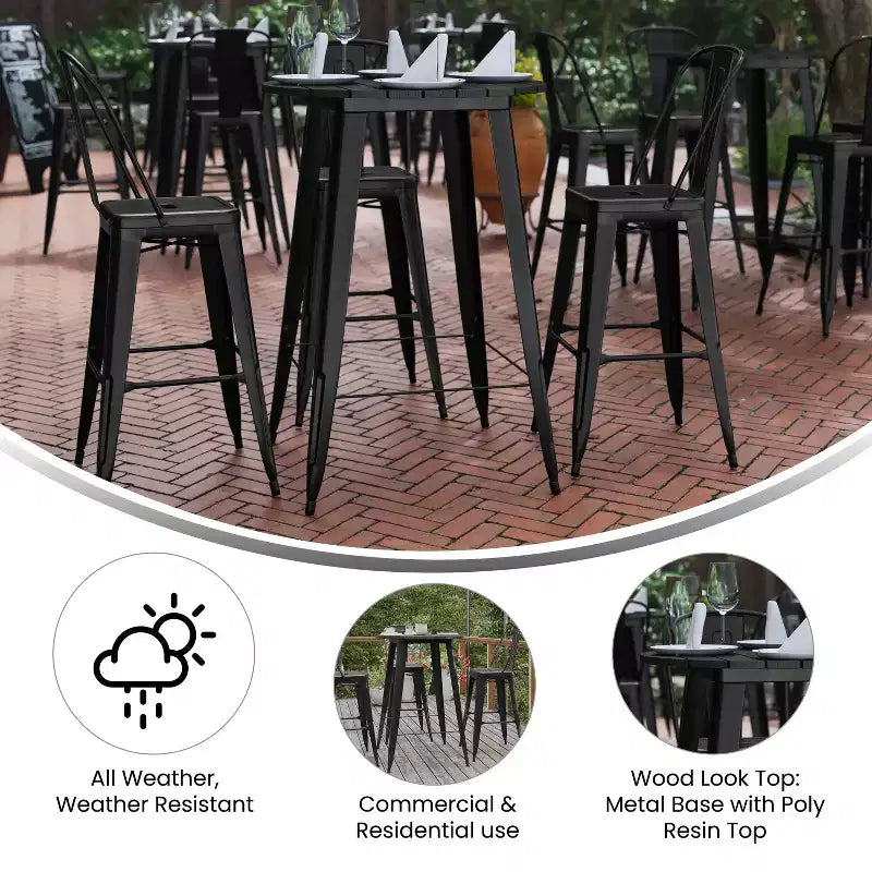 Emma and Oliver Indoor/Outdoor Bar Top Table, 30 Round All Weather Poly Resin Top with Steel base