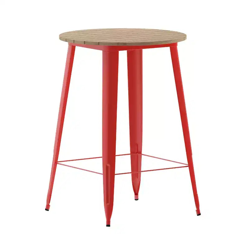 Emma and Oliver Indoor/Outdoor Bar Top Table, 30" Round All-Weather Poly Resin Top with Steel Base