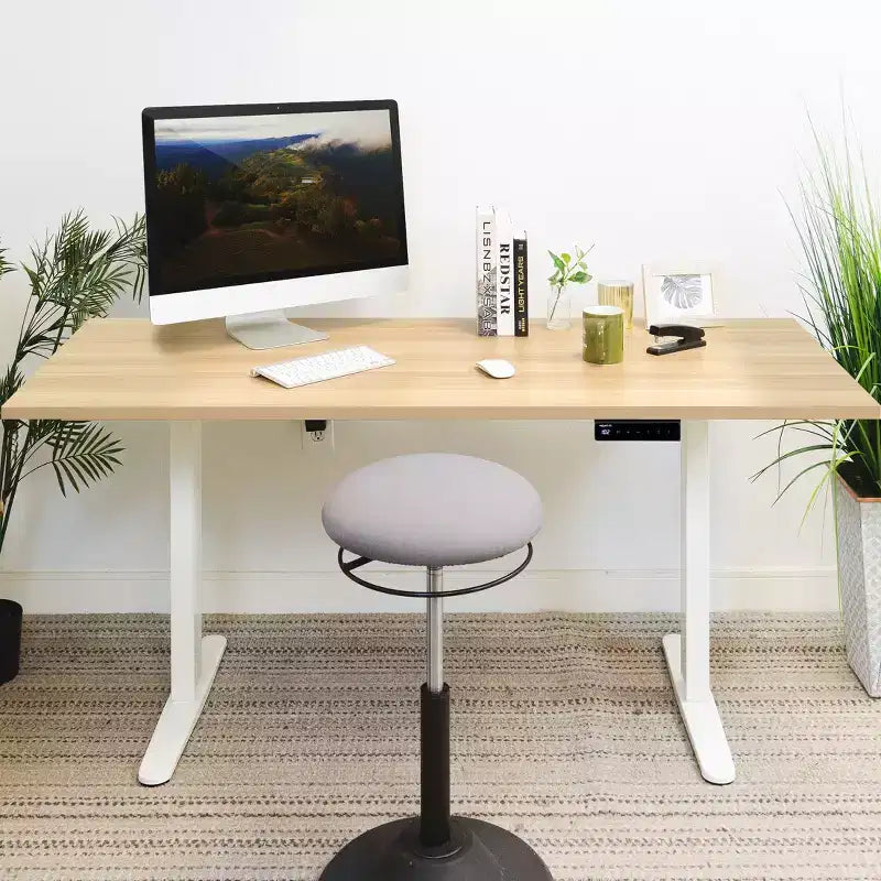 Mount-It! Electric Sit-Stand Desk with Tabletop - White / Maple
