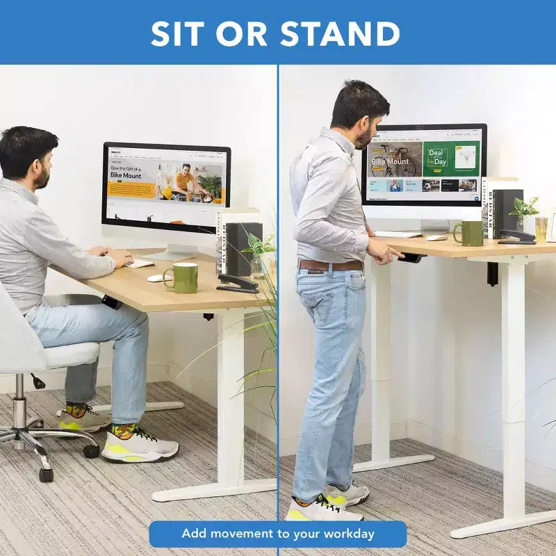Mount-It! Electric Sit-Stand Desk with Tabletop - White / Maple