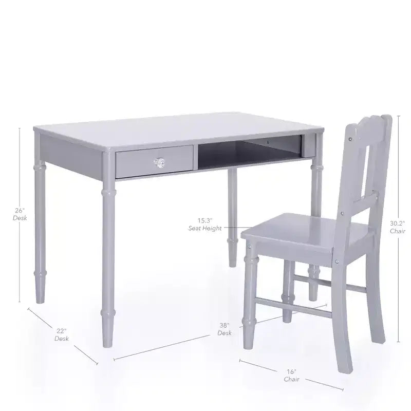 Guidecraft Dahlia Kids Desk and Chair Set :Wooden Study Table with Storage Drawer and Chair Set for Girls | Kids Bedroom Desk Set