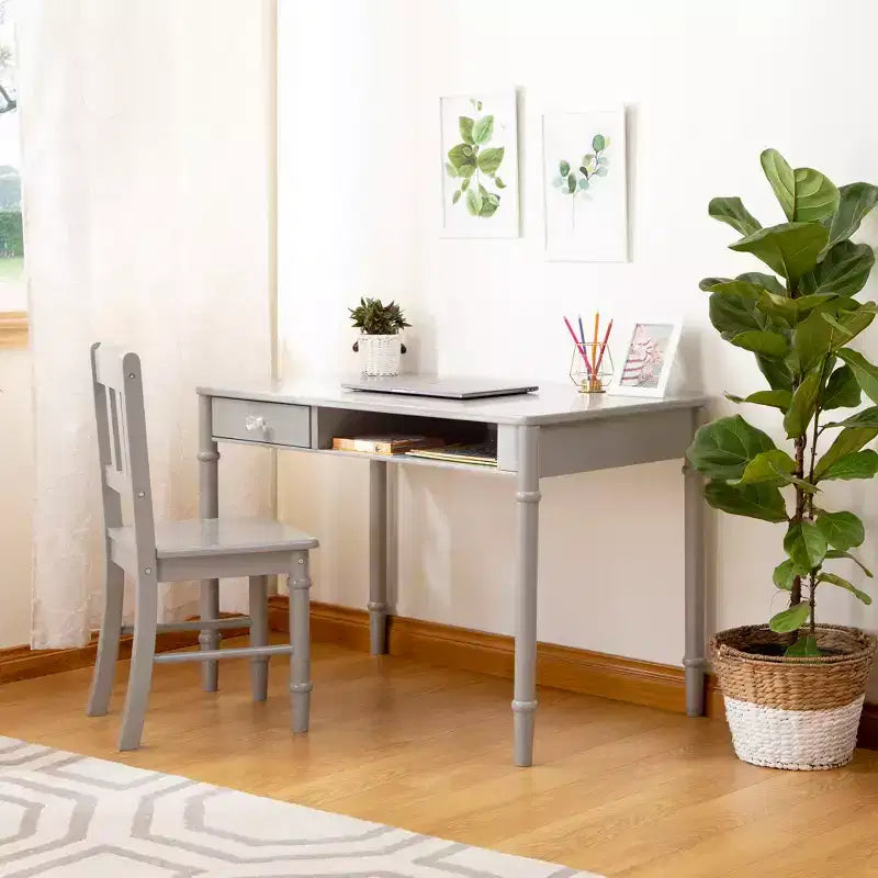 Guidecraft Dahlia Kids Desk and Chair Set :Wooden Study Table with Storage Drawer and Chair Set for Girls | Kids Bedroom Desk Set