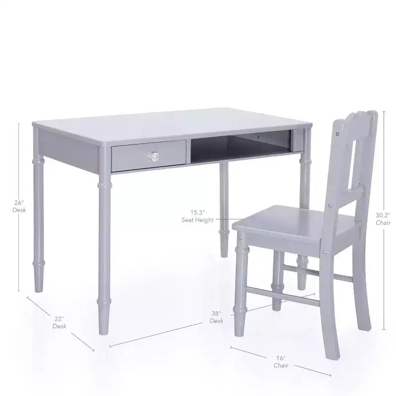 Guidecraft Dahlia Kids Desk and Chair Set :Wooden Study Table with Storage Drawer and Chair Set for Girls | Kids Bedroom Desk Set