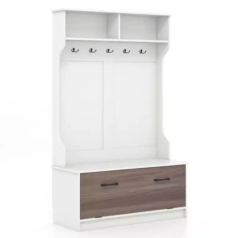 Costway 63 Inches Hall Tree with Coat Rack and Storage Bench Multifunctional Coat Rack Black/White