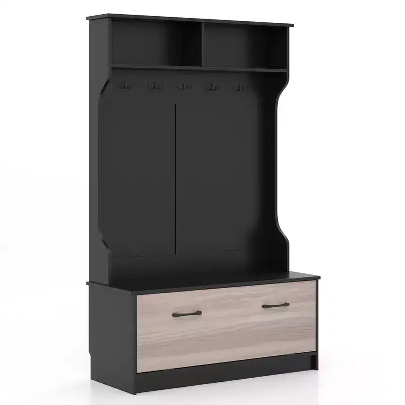 Costway 63 Inches Hall Tree with Coat Rack and Storage Bench Multifunctional Coat Rack Black/White