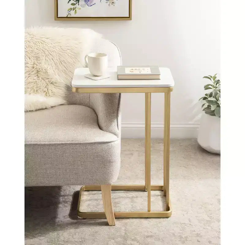 Kate and Laurel Credele Cultured Marble and Metal Accent C-Table
